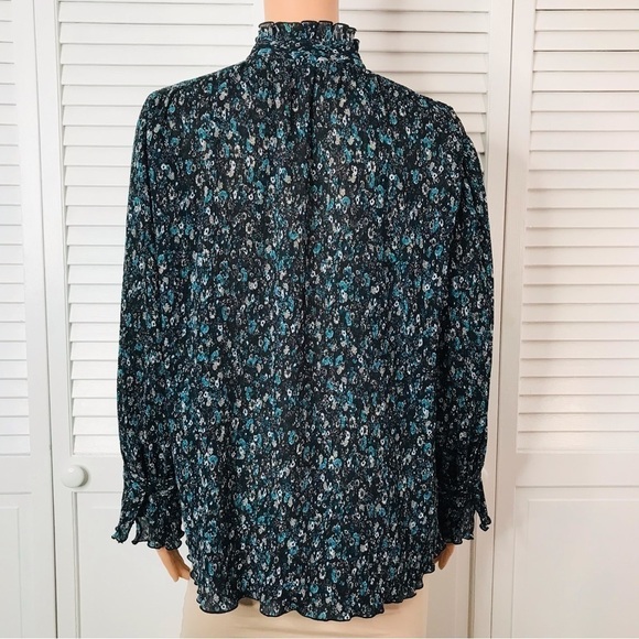 ZARA Blue Ditsy Floral Ruffle Blouse Size Extra Small - Picture 4 of 8